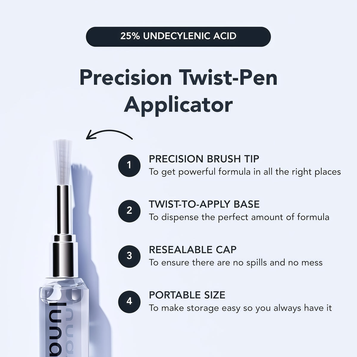 Lunavia Antifungal Pen – Cures Most Athlete’s Foot, Jock Itch, and Ringworm - 25% Undecylenic Acid with added Tea Tree, Jojoba, Clove Bud Oils & Aloe - 1-Pack Twist Pen (3ML Volume)